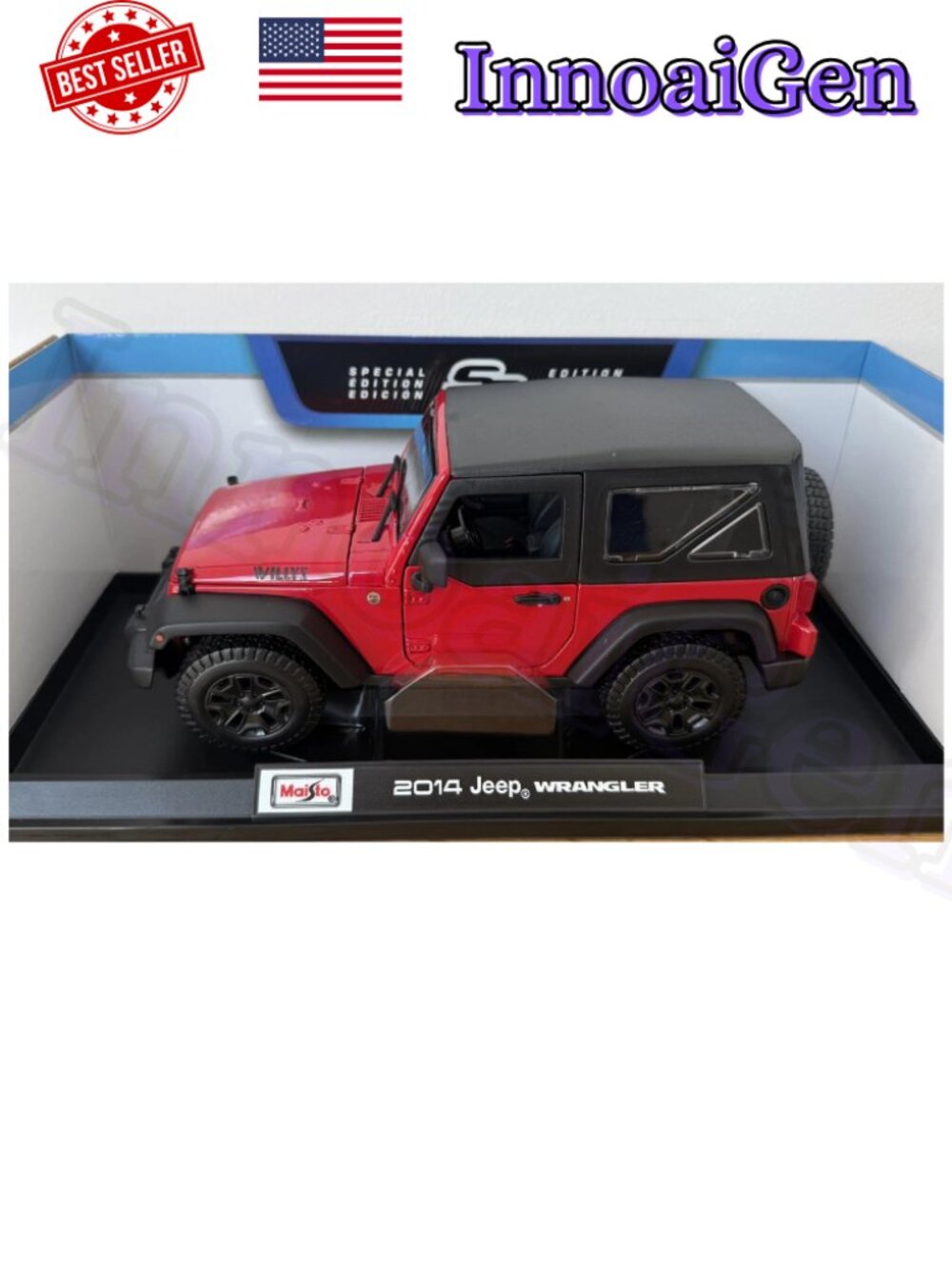 Maisto 2014 Jeep Wrangler Willys 1:18 Special Edition Diecast SUV Red NIB